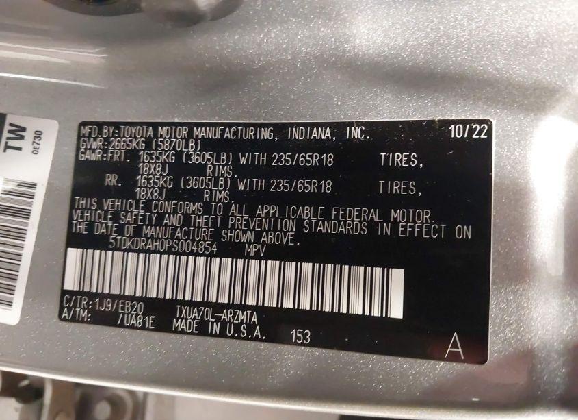 Photo 9 of 2023 Toyota Highlander XLE (VIN 5TDKDRAH0PS004854)