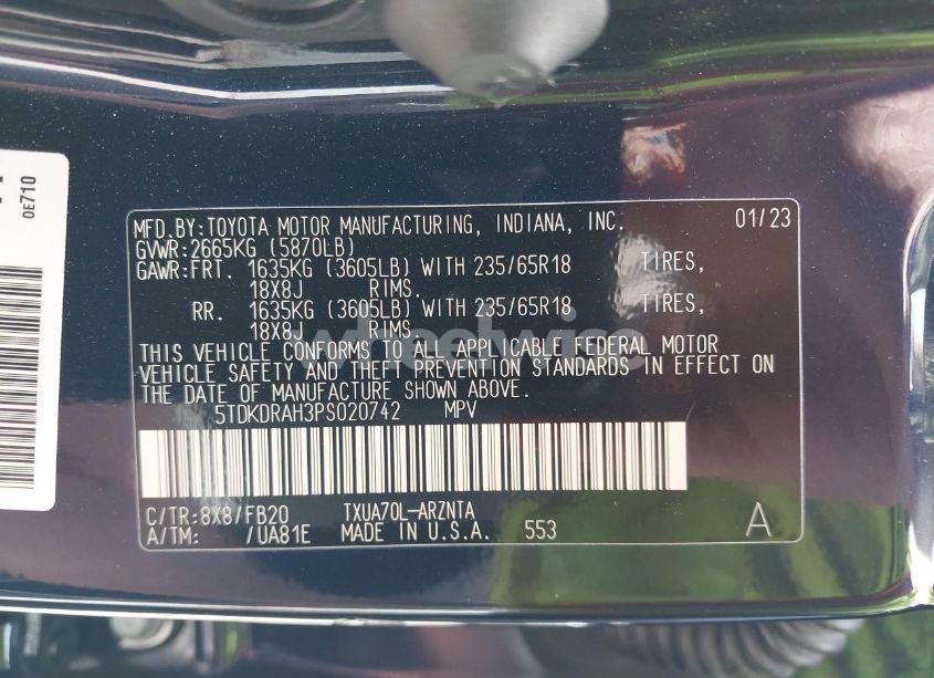 Photo 9 of 2023 Toyota Highlander LE (VIN 5TDKDRAH3PS020742)