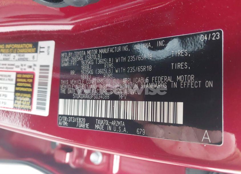 Photo 9 of 2023 Toyota Highlander XLE (VIN 5TDKDRAH3PS034088)