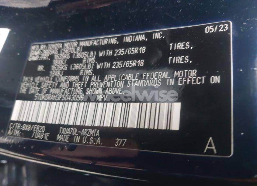 Photo 9 of 2023 Toyota Highlander XLE (VIN 5TDKDRAH3PS043096)