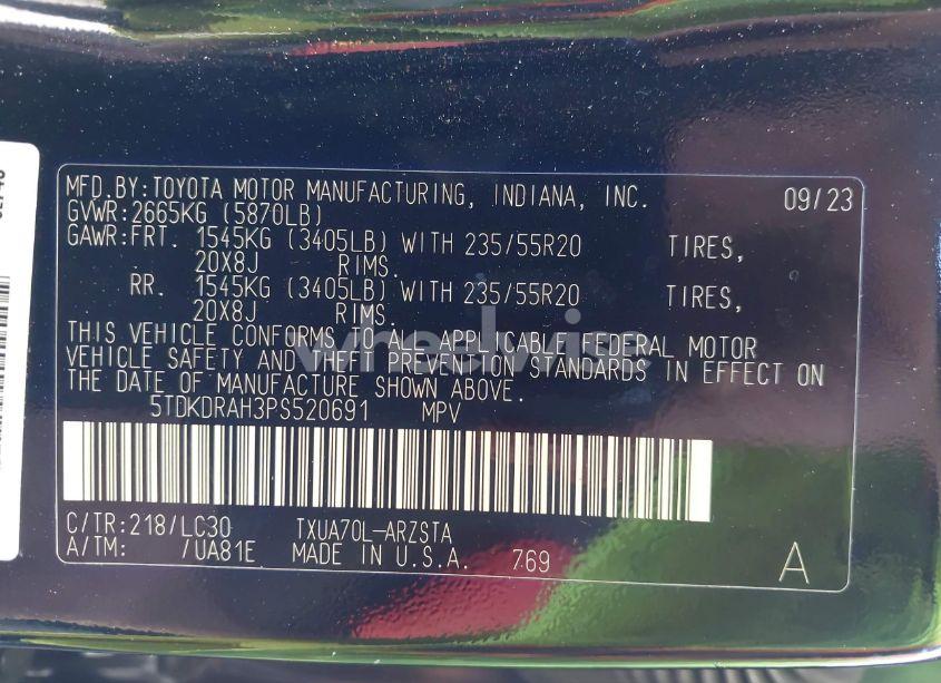 Photo 9 of 2023 Toyota Highlander XSE (VIN 5TDKDRAH3PS520691)