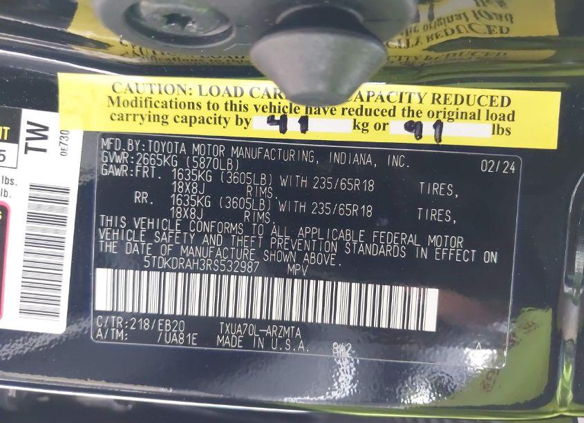 Photo 9 of 2024 Toyota Highlander XLE (VIN 5TDKDRAH3RS532987)