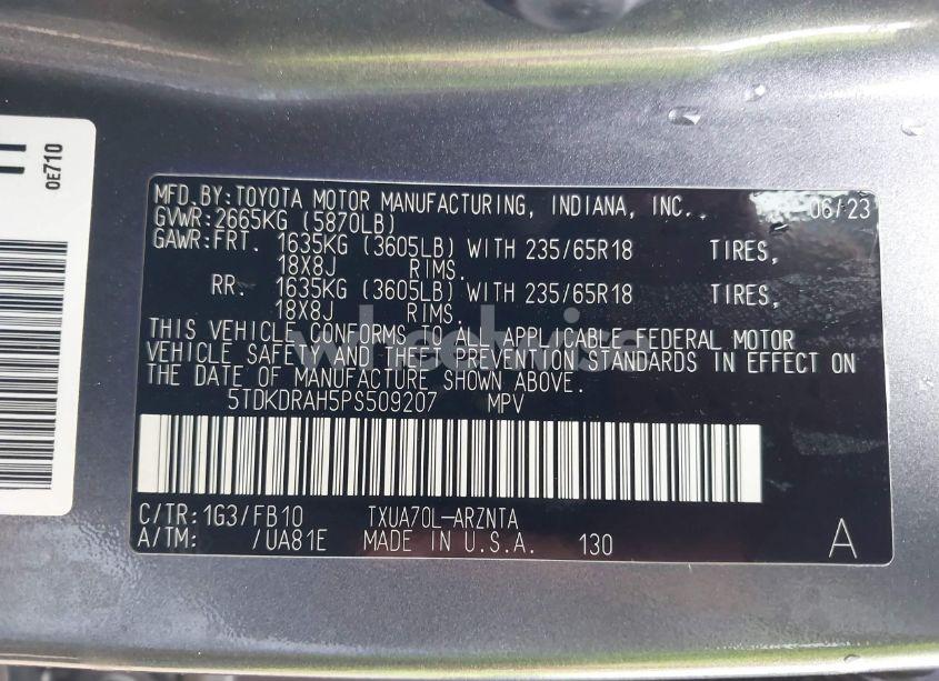 Photo 9 of 2023 Toyota Highlander LE (VIN 5TDKDRAH5PS509207)