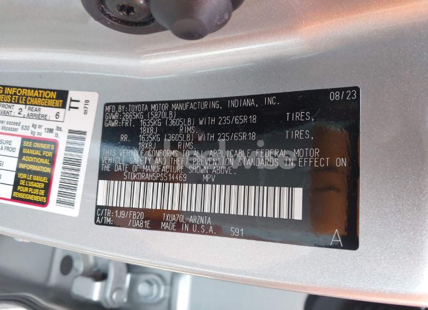 Photo 9 of 2023 Toyota Highlander LE (VIN 5TDKDRAH5PS514469)