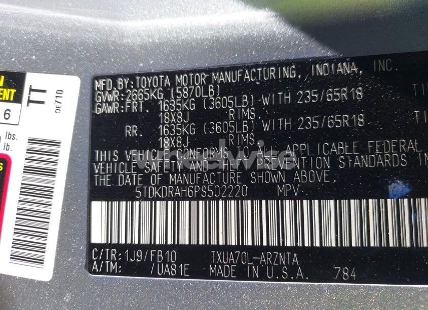 Photo 9 of 2023 Toyota Highlander LE (VIN 5TDKDRAH6PS502220)