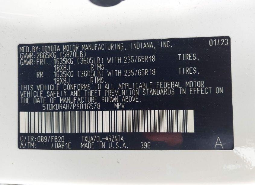 Photo 9 of 2023 Toyota Highlander LE (VIN 5TDKDRAH7PS016578)