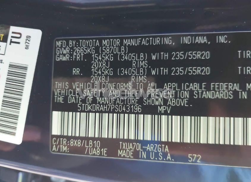 Photo 9 of 2023 Toyota Highlander LIMITED (VIN 5TDKDRAH7PS043196)