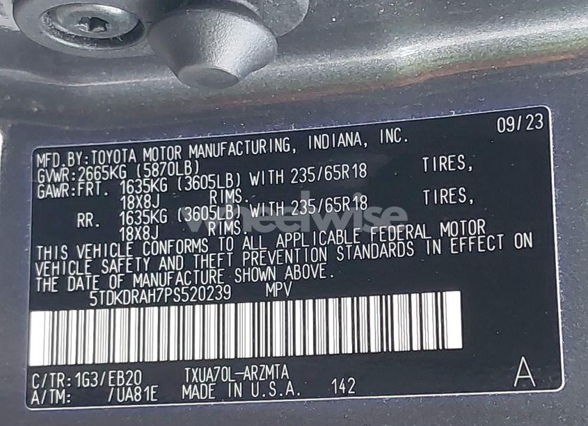 Photo 9 of 2023 Toyota Highlander XLE (VIN 5TDKDRAH7PS520239)