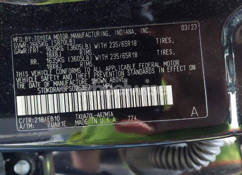 Photo 9 of 2023 Toyota Highlander XLE (VIN 5TDKDRAH9PS026397)