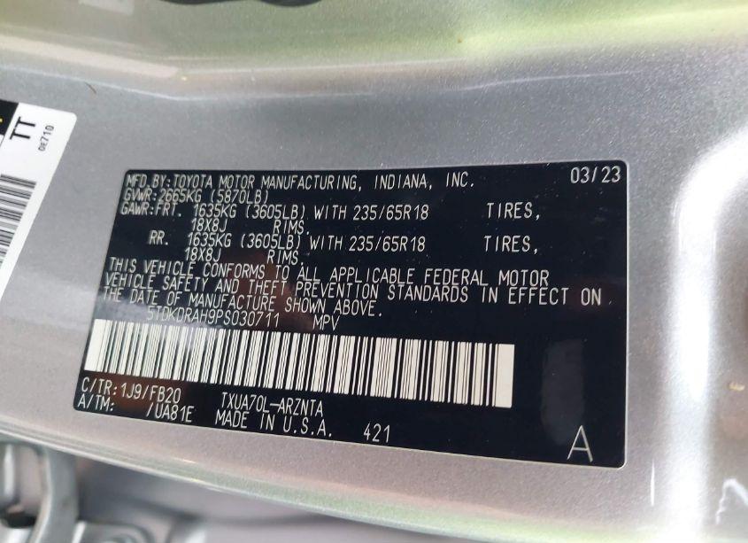 Photo 9 of 2023 Toyota Highlander L (VIN 5TDKDRAH9PS030711)