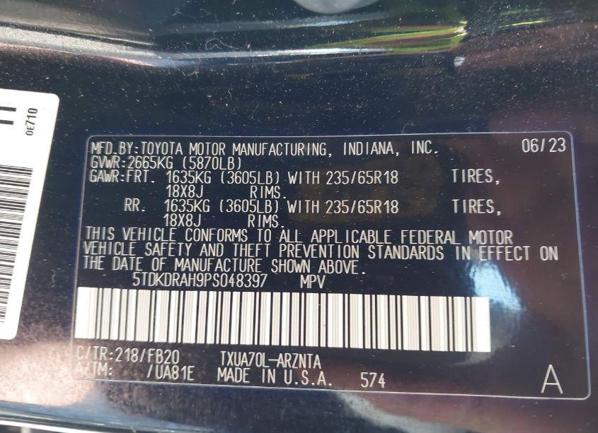 Photo 9 of 2023 Toyota Highlander L (VIN 5TDKDRAH9PS048397)