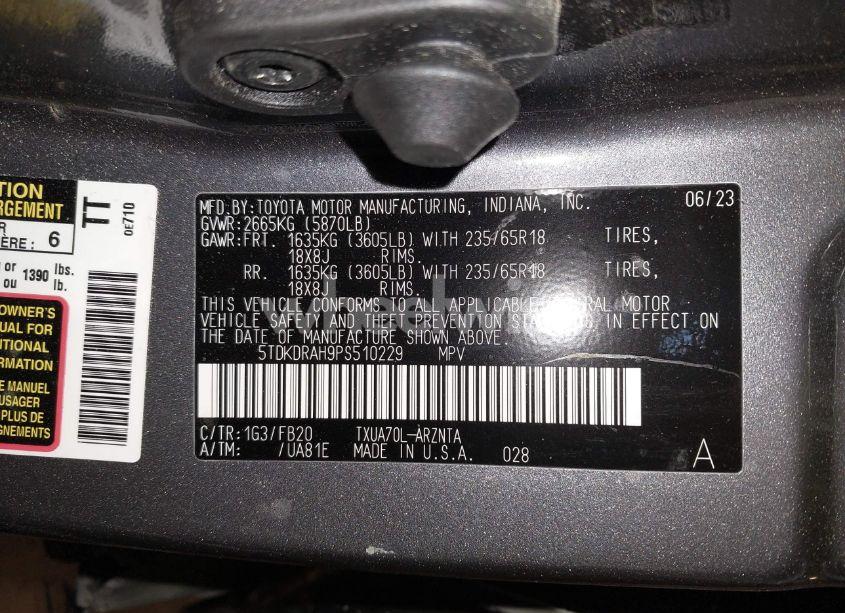 Photo 9 of 2023 Toyota Highlander L (VIN 5TDKDRAH9PS510229)