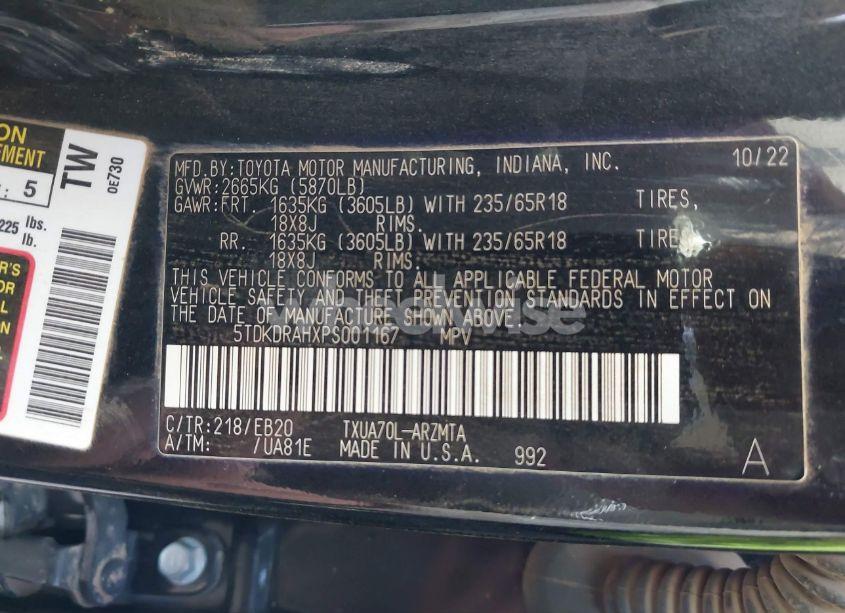 Photo 9 of 2023 Toyota Highlander XLE (VIN 5TDKDRAHXPS001167)