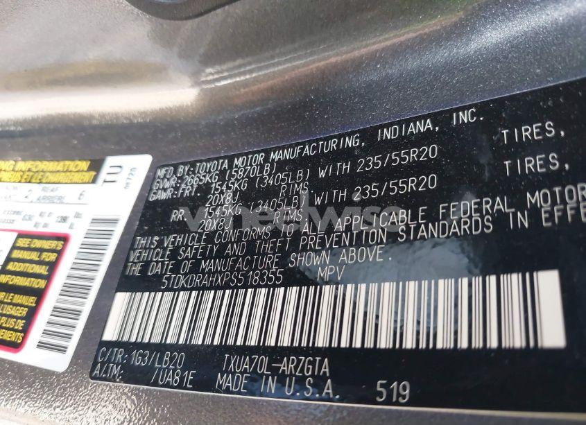 Photo 9 of 2023 Toyota Highlander LIMITED (VIN 5TDKDRAHXPS518355)