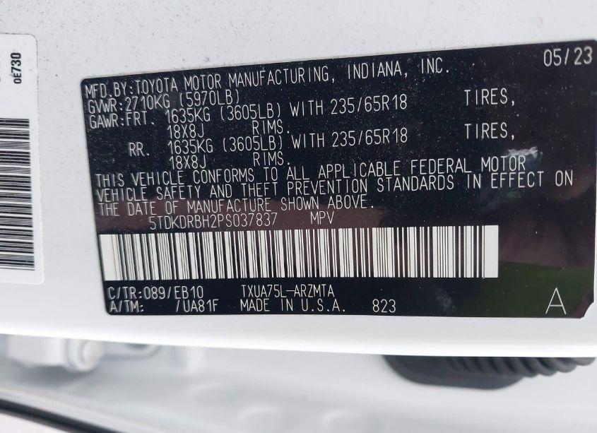 Photo 9 of 2023 Toyota Highlander XLE (VIN 5TDKDRBH2PS037837)