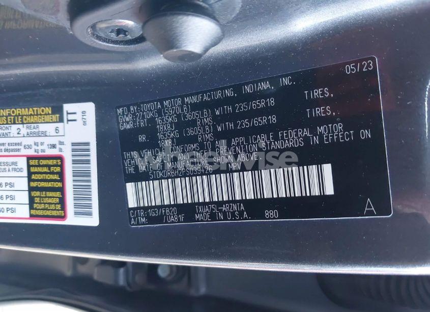 Photo 9 of 2023 Toyota Highlander LE (VIN 5TDKDRBH2PS039426)