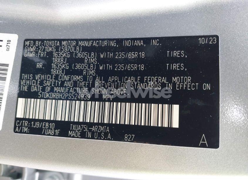 Photo 9 of 2023 Toyota Highlander XLE (VIN 5TDKDRBH2PS524939)