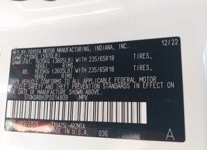 Photo 9 of 2023 Toyota Highlander XLE (VIN 5TDKDRBH3PS014809)