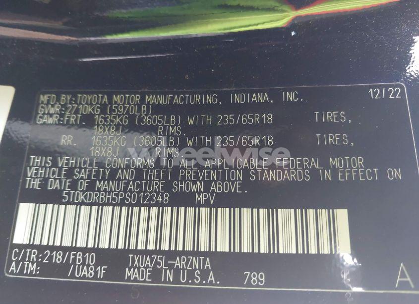 Photo 9 of 2023 Toyota Highlander LE (VIN 5TDKDRBH5PS012348)