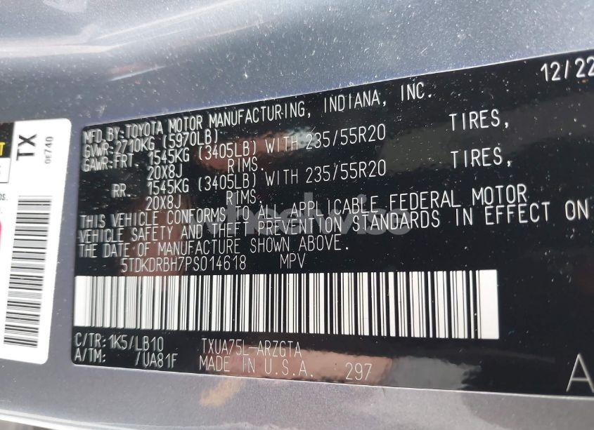 Photo 9 of 2023 Toyota Highlander LIMITED (VIN 5TDKDRBH7PS014618)