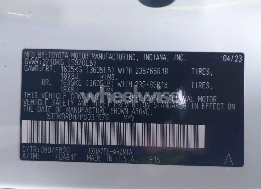 Photo 9 of 2023 Toyota Highlander LE (VIN 5TDKDRBH7PS031676)