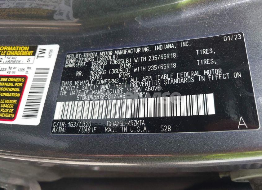 Photo 9 of 2023 Toyota Highlander XLE (VIN 5TDKDRBHXPS017948)