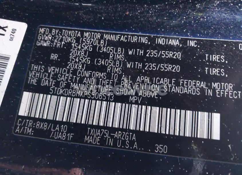 Photo 9 of 2023 Toyota Highlander PLATINUM (VIN 5TDKDRBHXPS506513)