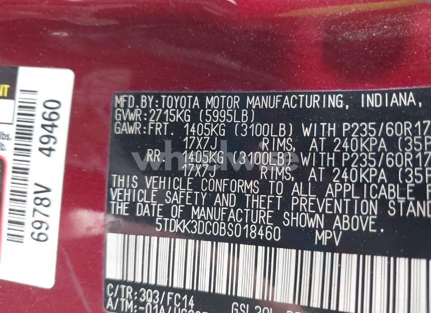 Photo 9 of 2011 Toyota Sienna LE V6 (VIN 5TDKK3DC0BS018460)