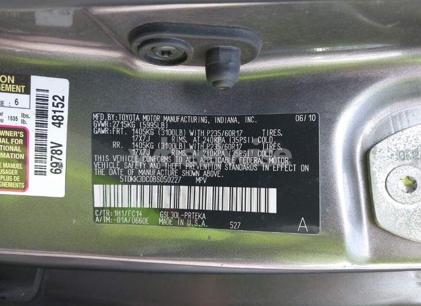 Photo 9 of 2011 Toyota Sienna LE V6 (VIN 5TDKK3DC0BS050227)