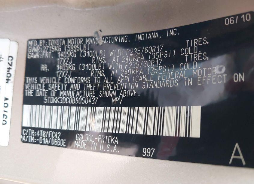 Photo 9 of 2011 Toyota Sienna LE V6 (VIN 5TDKK3DC0BS050437)