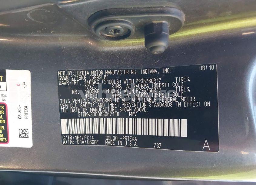 Photo 9 of 2011 Toyota Sienna LE V6 (VIN 5TDKK3DC0BS062118)