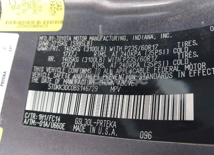 Photo 9 of 2011 Toyota Sienna LE V6 (VIN 5TDKK3DC0BS146729)