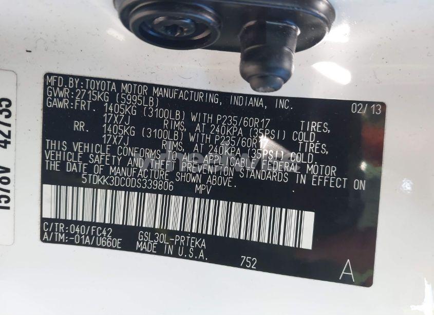 Photo 9 of 2013 Toyota Sienna LE V6 8 PASSENGER (VIN 5TDKK3DC0DS339806)