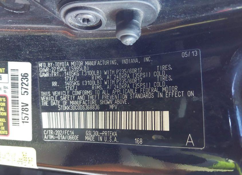 Photo 9 of 2013 Toyota Sienna LE V6 8 PASSENGER (VIN 5TDKK3DC0DS368836)