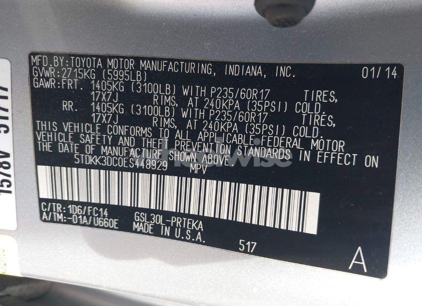 Photo 9 of 2014 Toyota Sienna LE V6 8 PASSENGER (VIN 5TDKK3DC0ES448929)