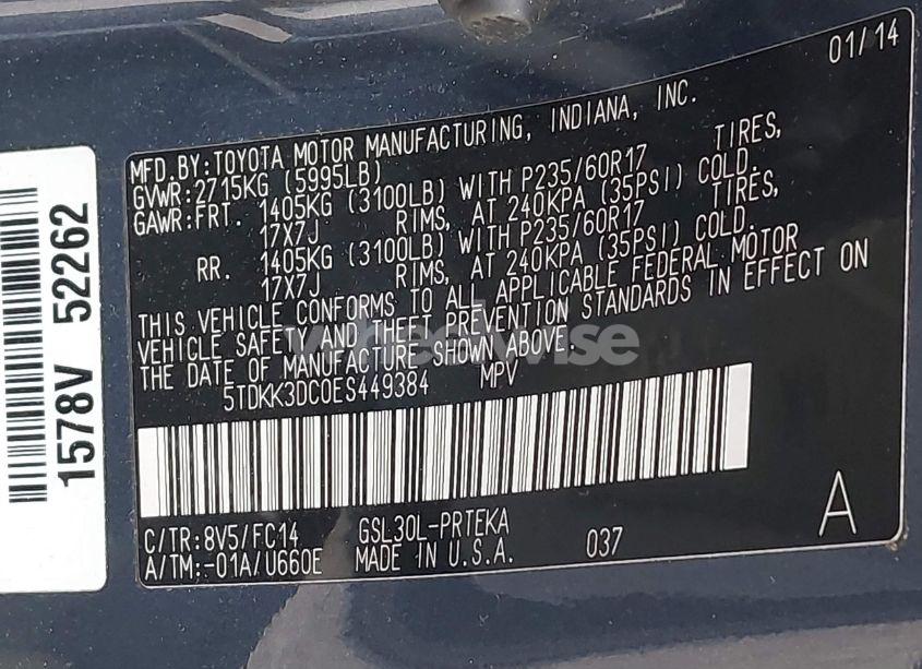 Photo 9 of 2014 Toyota Sienna LE V6 8 PASSENGER (VIN 5TDKK3DC0ES449384)