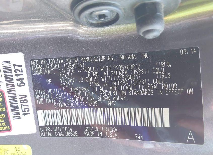 Photo 9 of 2014 Toyota Sienna LE V6 8 PASSENGER (VIN 5TDKK3DC0ES470705)