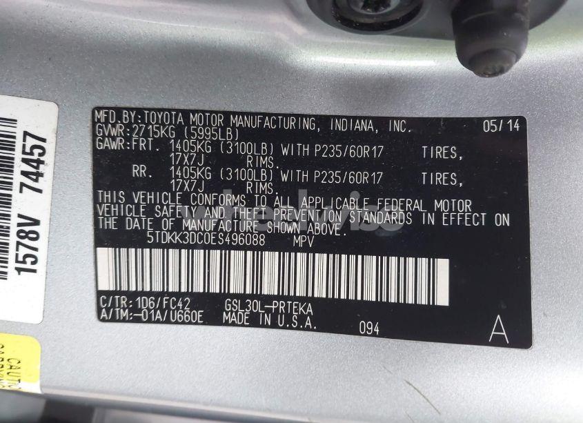 Photo 9 of 2014 Toyota Sienna LE V6 8 PASSENGER (VIN 5TDKK3DC0ES496088)