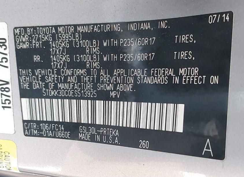 Photo 9 of 2014 Toyota Sienna LE V6 8 PASSENGER (VIN 5TDKK3DC0ES513925)