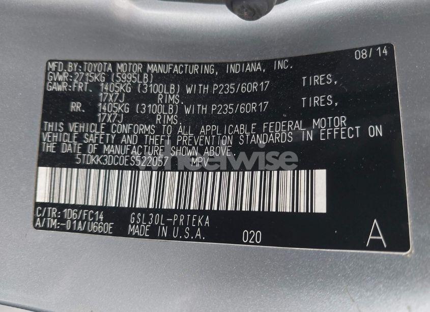 Photo 9 of 2014 Toyota Sienna LE V6 7 PASSENGER AUTO ACCESS SEAT/LE V6 7 PASSENGER MOBILITY/LE V6 8 PASSENGER (VIN 5TDKK3DC0ES522057)