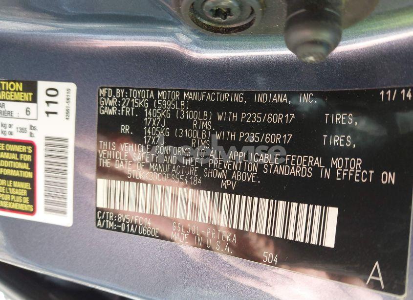 Photo 9 of 2015 Toyota Sienna LE 8 PASSENGER (VIN 5TDKK3DC0FS554184)