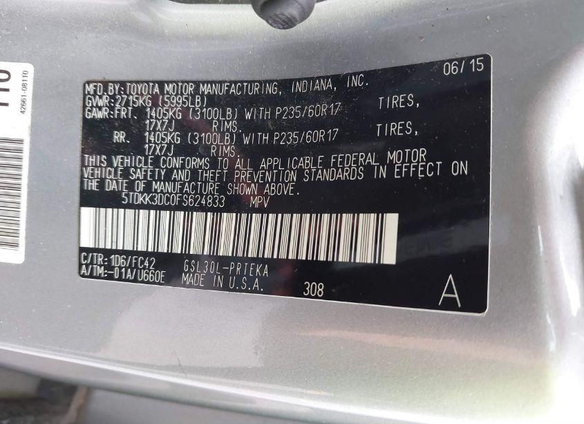 Photo 9 of 2015 Toyota Sienna LE 8 PASSENGER (VIN 5TDKK3DC0FS624833)