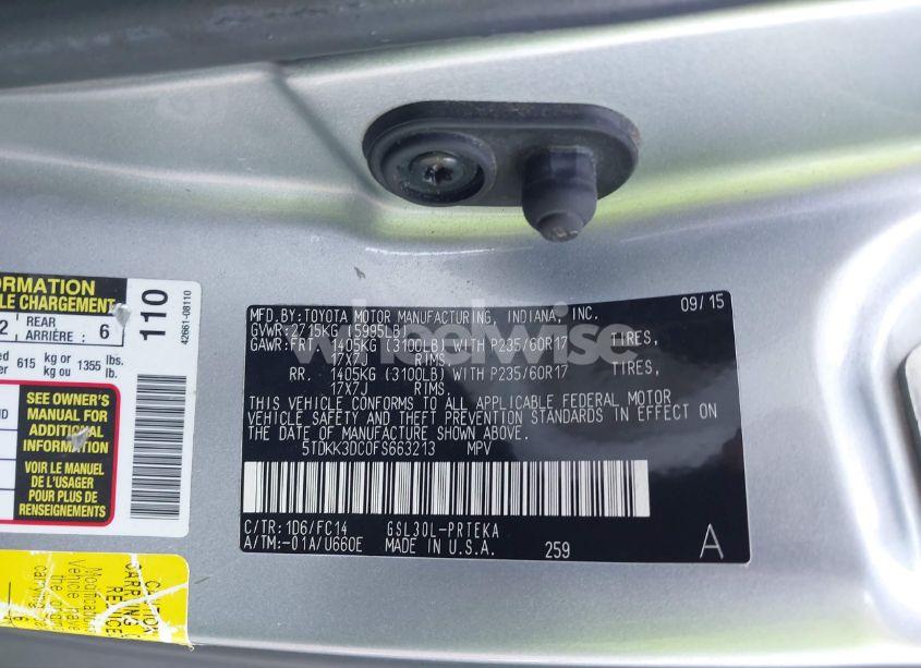 Photo 9 of 2015 Toyota Sienna LE 8 PASSENGER (VIN 5TDKK3DC0FS663213)