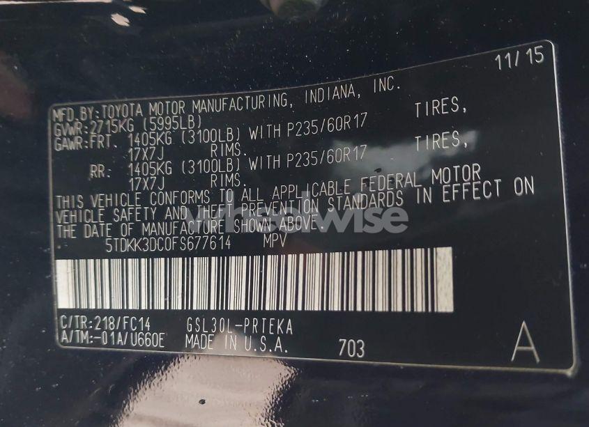 Photo 9 of 2015 Toyota Sienna LE 8 PASSENGER (VIN 5TDKK3DC0FS677614)