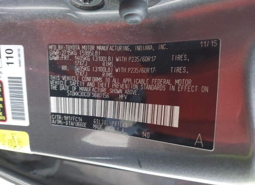 Photo 9 of 2015 Toyota Sienna LE 8 PASSENGER (VIN 5TDKK3DC0FS680156)