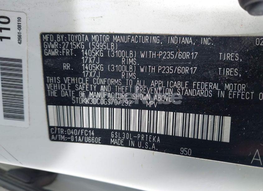 Photo 9 of 2016 Toyota Sienna LE 8 PASSENGER (VIN 5TDKK3DC0GS707292)