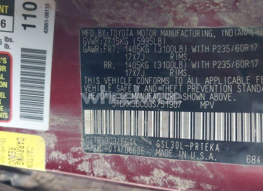 Photo 9 of 2016 Toyota Sienna LE 8 PASSENGER (VIN 5TDKK3DC0GS751907)