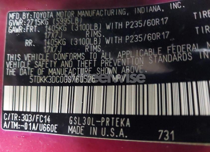 Photo 9 of 2016 Toyota Sienna LE 8 PASSENGER (VIN 5TDKK3DC0GS760526)