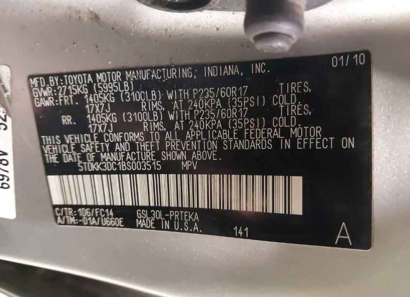 Photo 9 of 2011 Toyota Sienna LE V6 (VIN 5TDKK3DC1BS003515)