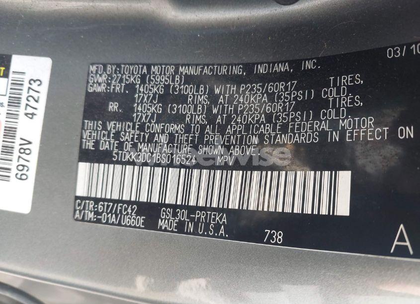 Photo 9 of 2011 Toyota Sienna LE V6 (VIN 5TDKK3DC1BS016524)
